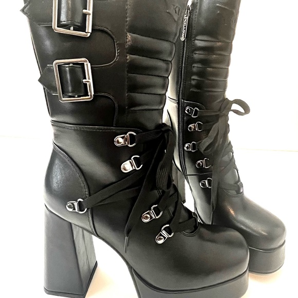 New Killstar Dionisia Black Faux Leather PU Platform Buckle Zipper Goth Boot 7 - Picture 6 of 11